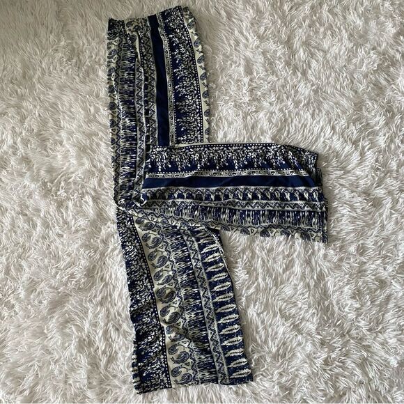 Bohemian Style High Rise Blue and White Wide Leg Pants Size M - Picture 3 of 6